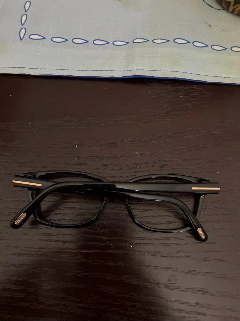 Tom Ford Black Rectangular Optical Frames with Gold Temple Accent
